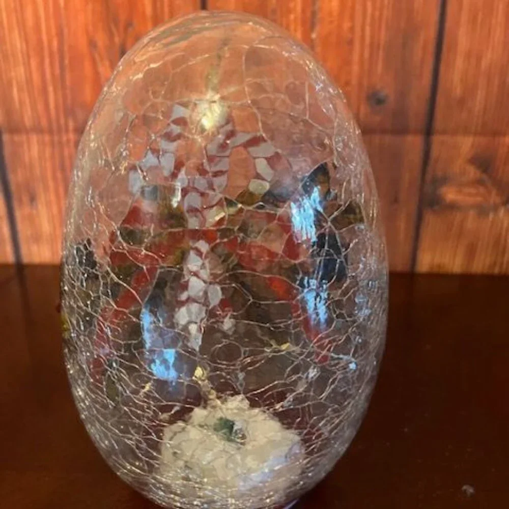 Cheerfull LED Light Up‎ Holiday Decor Candy Cane & Pinecone Crackle Glass Egg